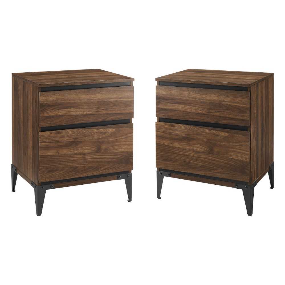 Elroy Modern 2 Drawer Urban Nightstand Set - Dark Walnut