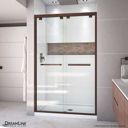 Encore 36 in. D x 48 in. W x 78 3/4 in. H Bypass Shower Door in Oil Rubbed Bronze with Center Drain White Base Kit
