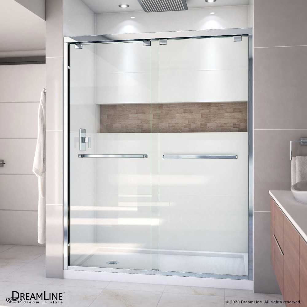 Encore 36 in. D x 60 in. W x 78 3/4 in. H Bypass Shower Door in Chrome and Left Drain White Base Kit