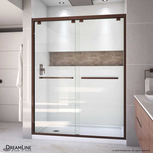 Encore 36 in. D x 60 in. W x 78 3/4 in. H Bypass Shower Door in Oil Rubbed Bronze and Left Drain White Base Kit