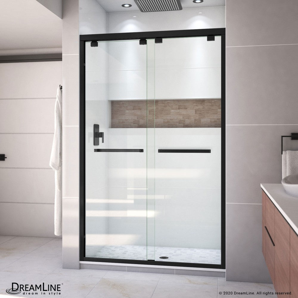 Encore 44-48 in. W x 76 in. H Semi-Frameless Bypass Shower Door in Satin Black