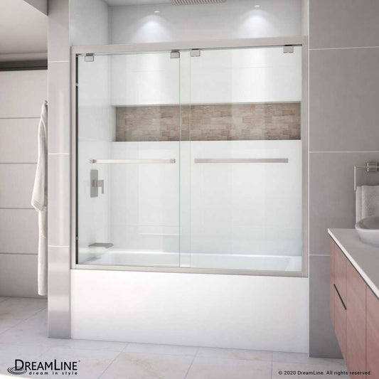 Encore 56-60 in. W x 58 in. H Semi-Frameless Bypass Tub Door in Brushed Nickel