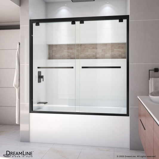Encore 56-60 in. W x 58 in. H Semi-Frameless Bypass Tub Door in Satin Black