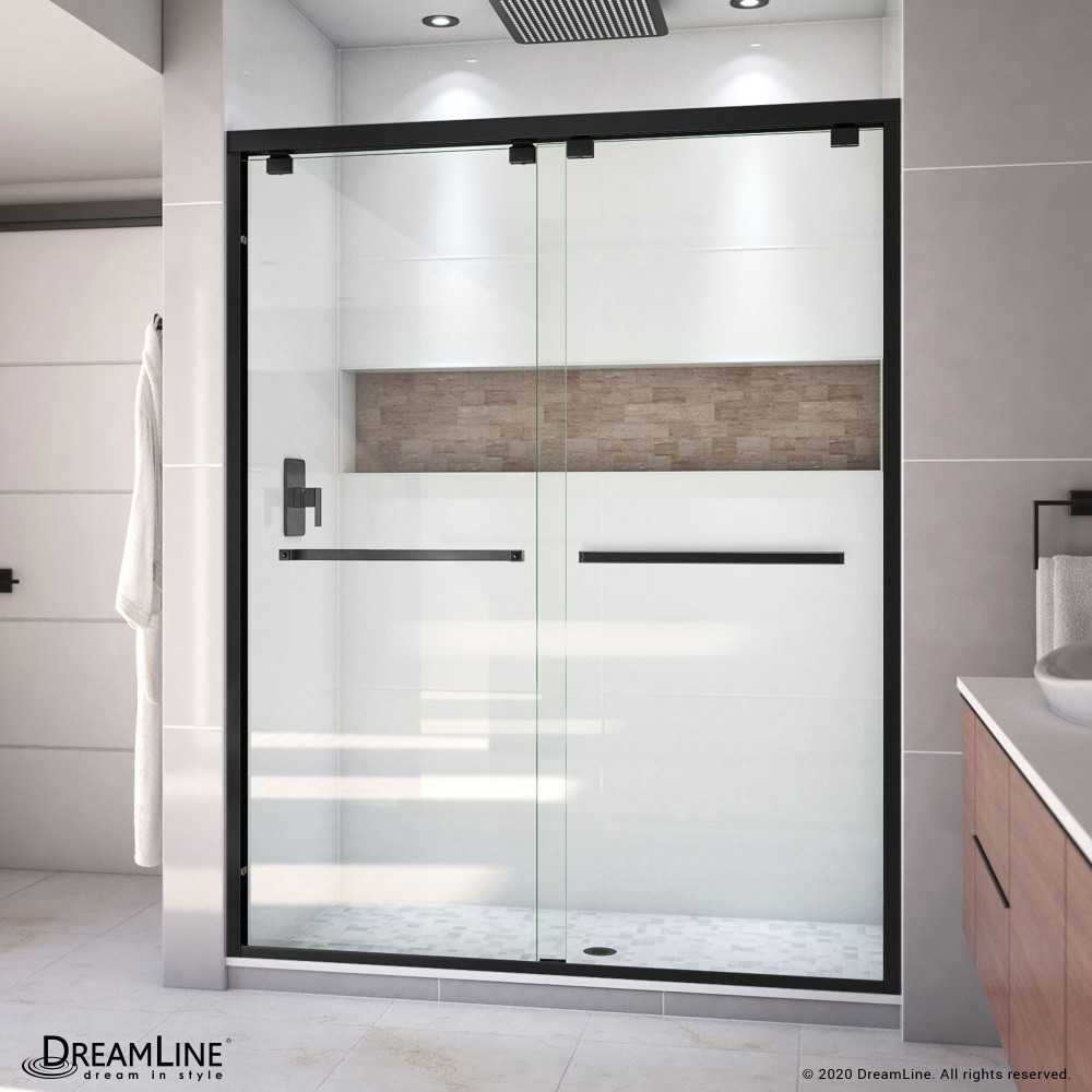 Encore 56-60 in. W x 76 in. H Semi-Frameless Bypass Shower Door in Satin Black