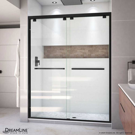 Encore 56-60 in. W x 76 in. H Semi-Frameless Bypass Shower Door in Satin Black