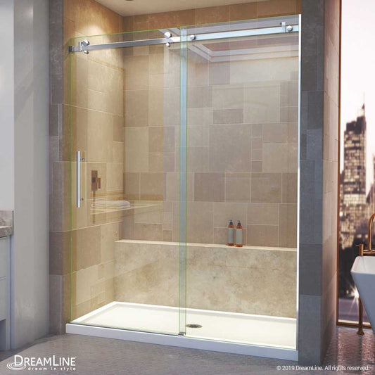 Enigma Air 56-60 in. W x 76 in. H Frameless Sliding Shower Door in Polished Stainless Steel