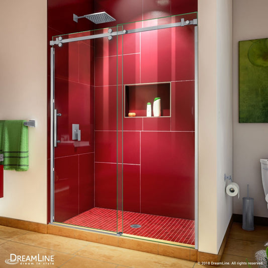 Enigma Sky 56-60 in. W x 76 in. H Frameless Sliding Shower Door in Brushed Stainless Steel