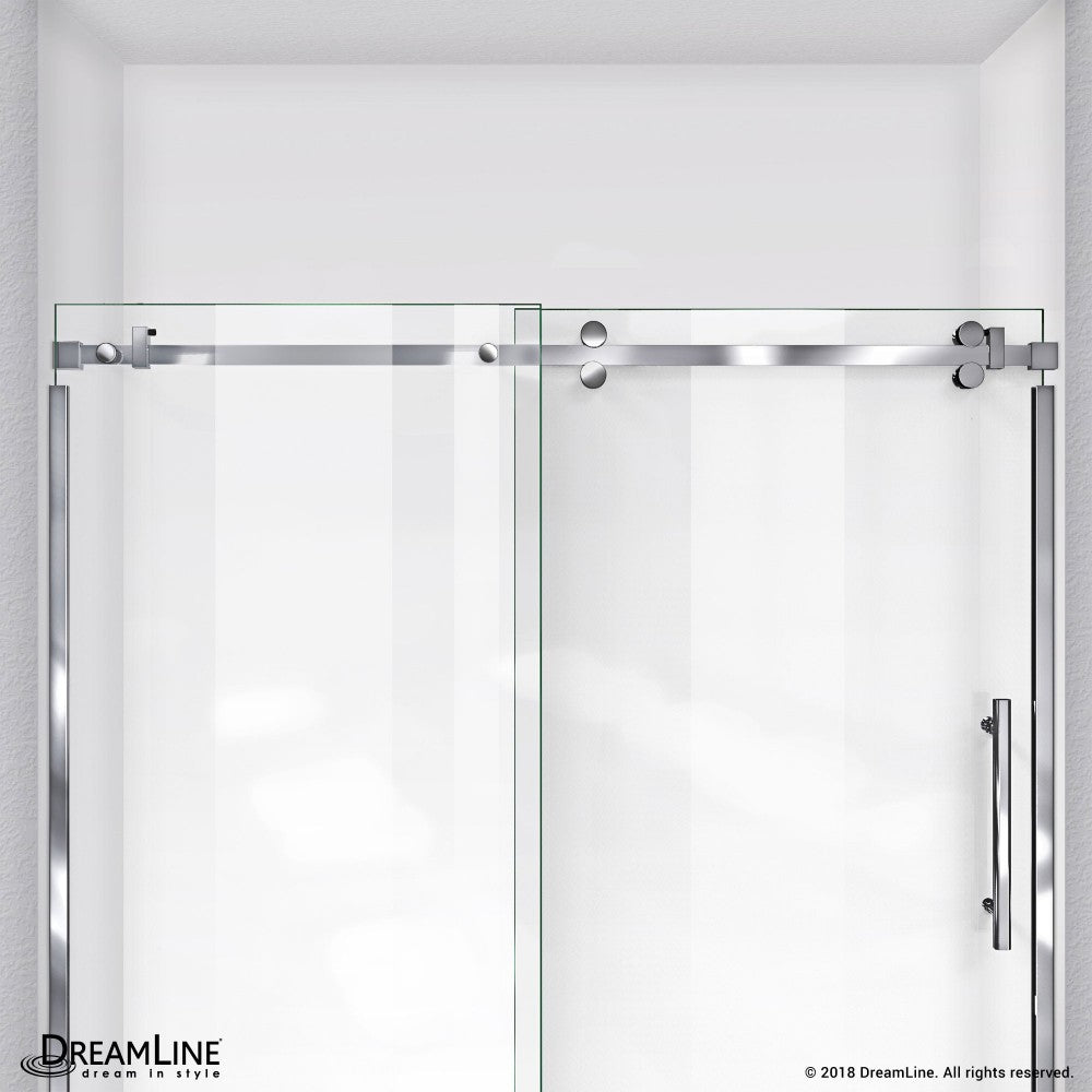 Enigma Sky 56-60 in. W x 76 in. H Frameless Sliding Shower Door in Polished Stainless Steel