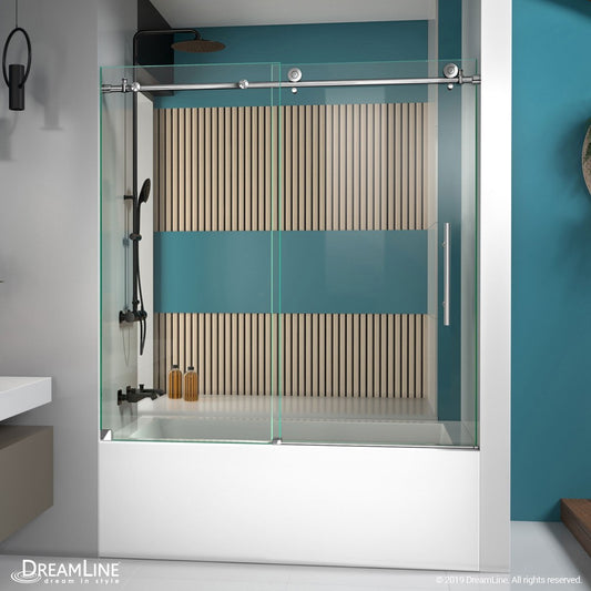 Enigma-X 55-59 in. W x 62 in. H Fully Frameless Sliding Tub Door in Polished Stainless Steel