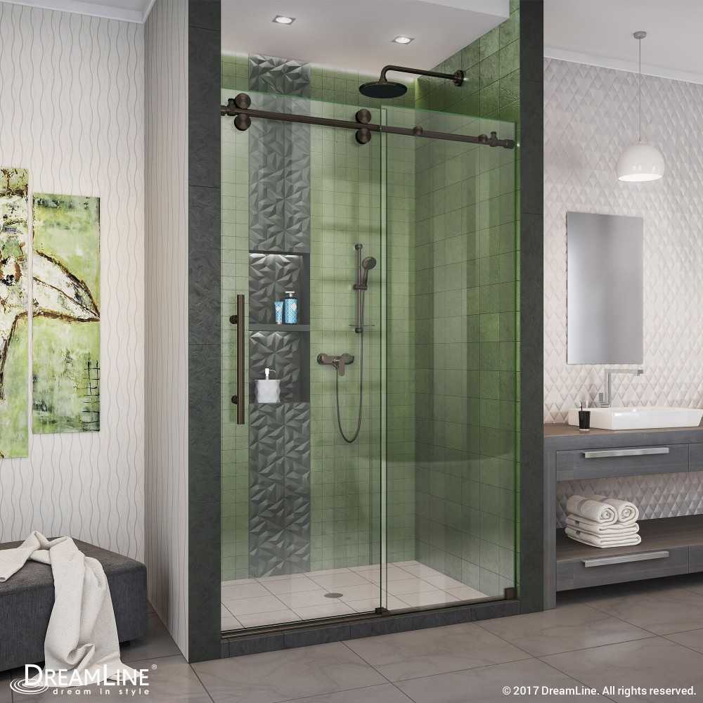 Enigma-XO 44-48 in. W x 76 in. H Fully Frameless Sliding Shower Door in Oil Rubbed Bronze