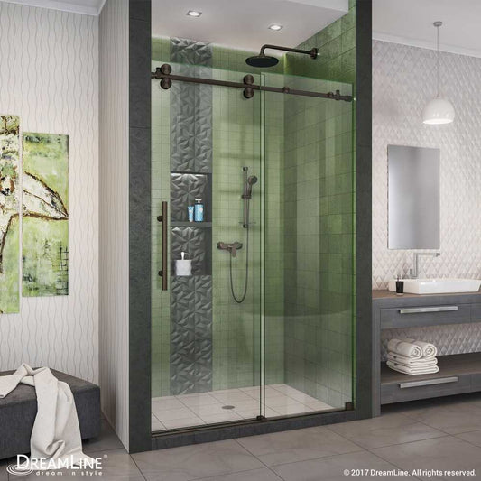 Enigma-XO 44-48 in. W x 76 in. H Fully Frameless Sliding Shower Door in Oil Rubbed Bronze