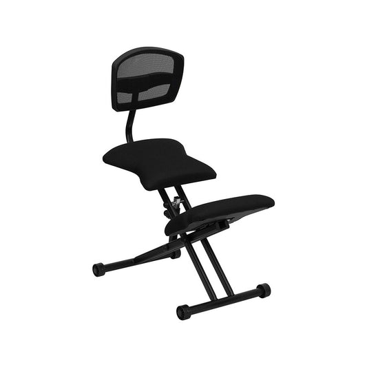 Ergonomic Kneeling Office Chair with Back in Black Mesh and Fabric