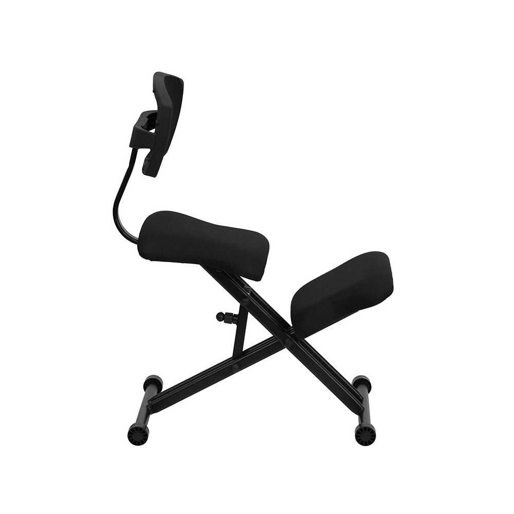 Ergonomic Kneeling Office Chair with Back in Black Mesh and Fabric