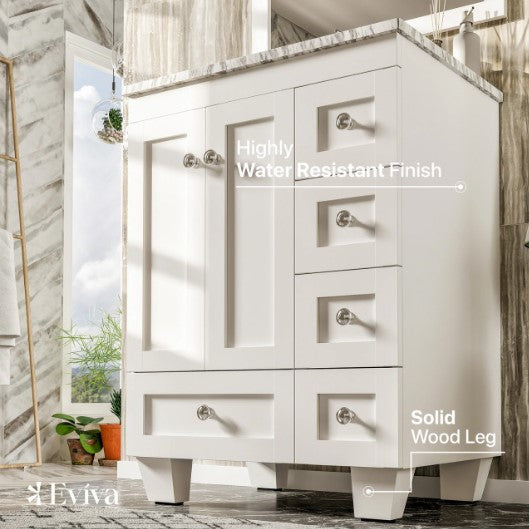 Eviva Happy 24"x18" White Transitional Bathroom Vanity With White Carrara Top