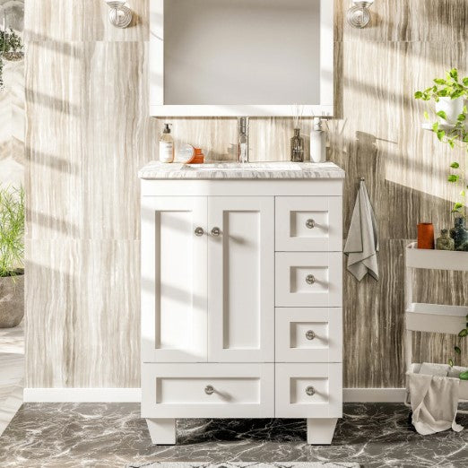Eviva Happy 24"x18" White Transitional Bathroom Vanity With White Carrara Top