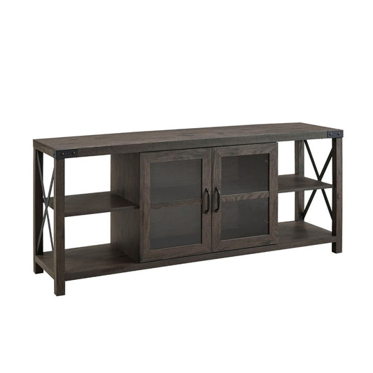 Farmhouse Metal-X Accent Glass Door TV Stand for TVs up to 65" - Sable