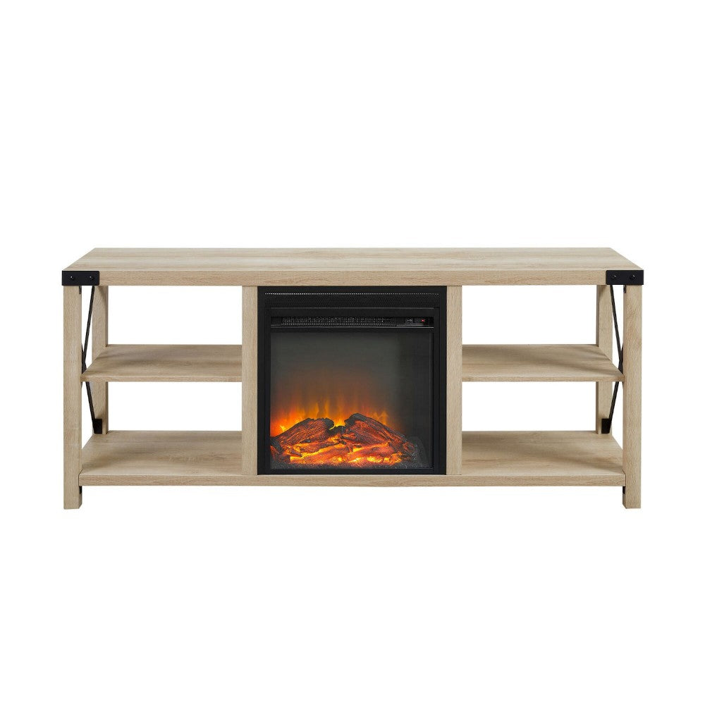 Farmhouse Metal-X Fireplace TV Stand for TVs up to 65" - White Oak