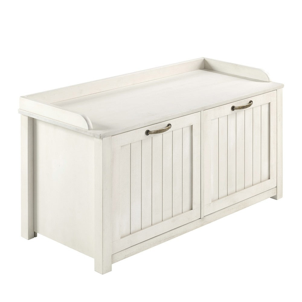 Farmhouse Tray Top Grooved Drop Down Shoe Storage Entry Bench - White Wash