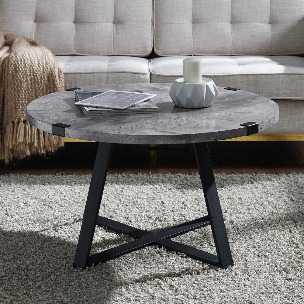 Faux Wrap Leg Urban Industrial Round Coffee Table - Faux Dark Concrete