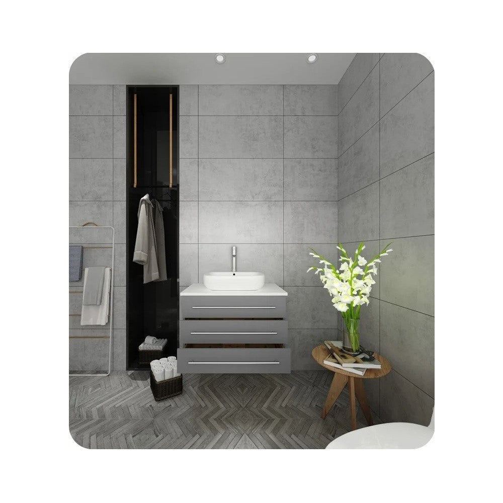 FCB6183GR-VSL-I Modella 32 Gray Wall Hung Bathroom Cabinet with Top, Vessel Sink