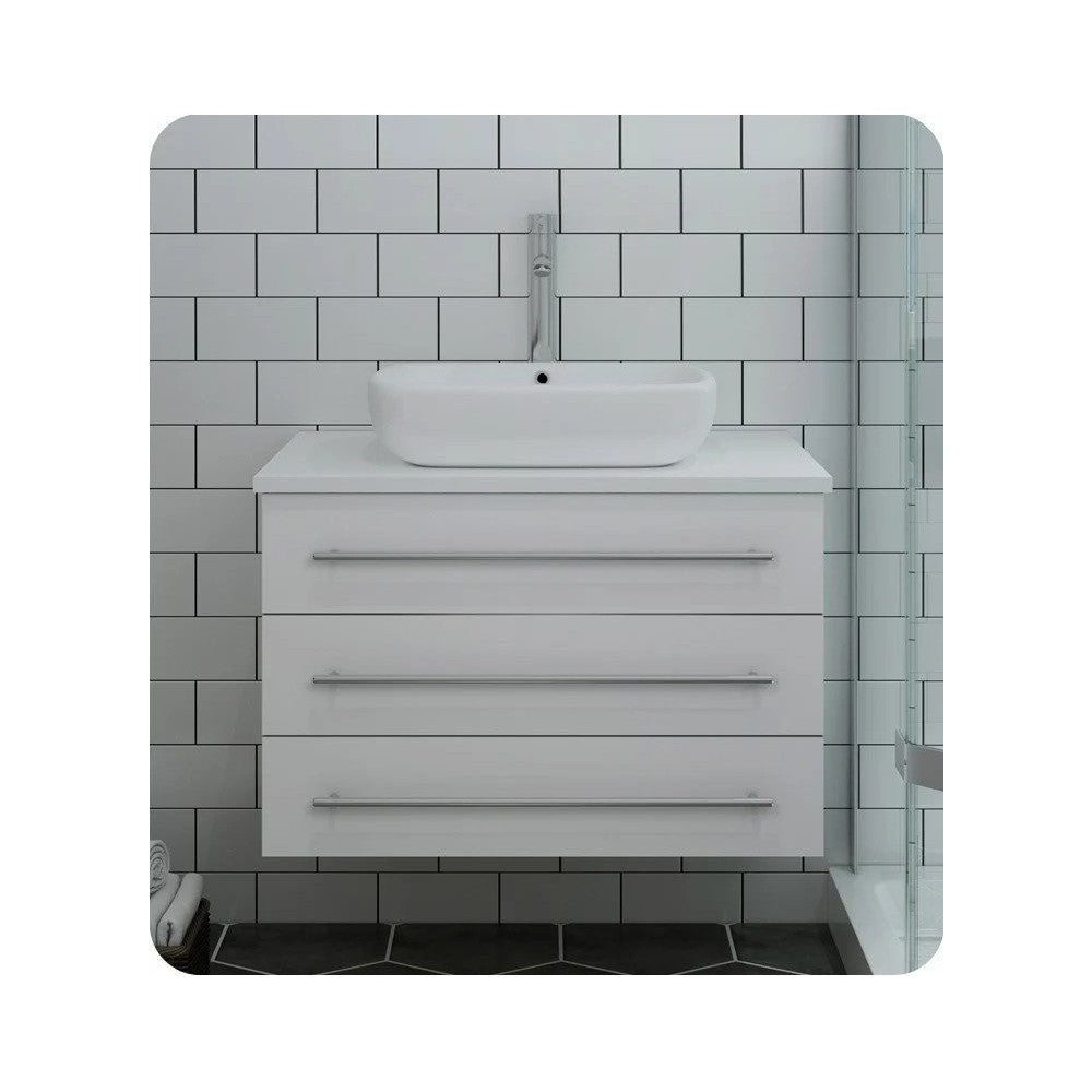 FCB6183WH-VSL-I 32 White Wall Hung Bathroom Cabinet with Top & Vessel Sink