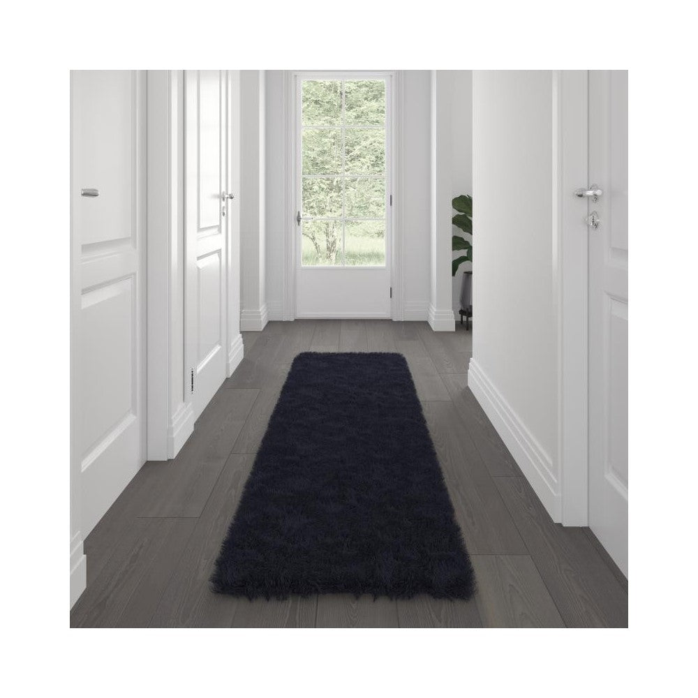 Flash Furniture Chalet Collection Black 2x7 Faux Fur Rug YTG-RGS1917-27-BK-GG