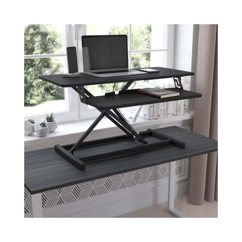 Flash Furniture KO Black Sit to Stand Desk Riser JE-VM-GSD66H01R-36-GG