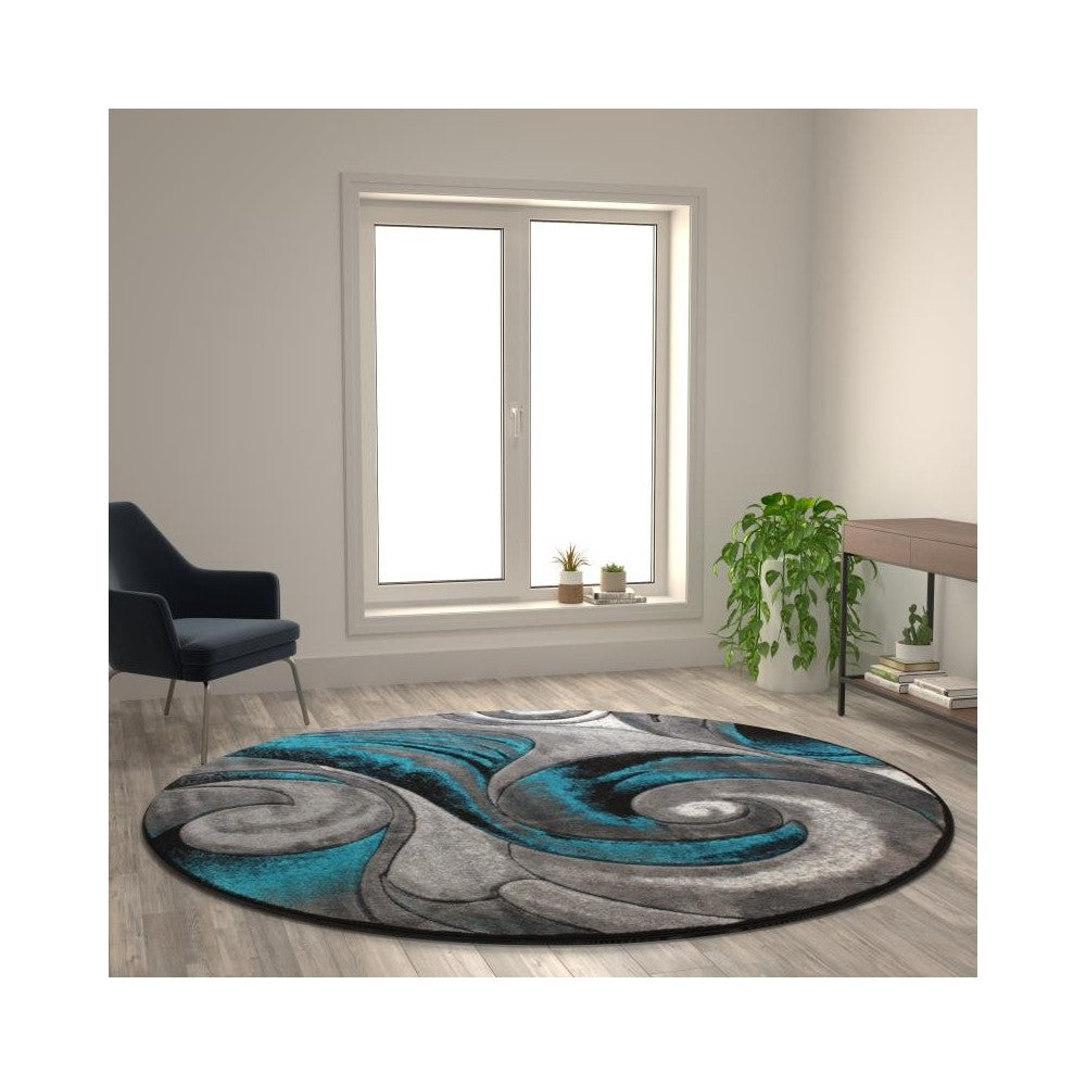 Flash Furniture Masie Collection Turquoise 8x8 Swirl Area Rug ACD-RG414-88-TQ-GG