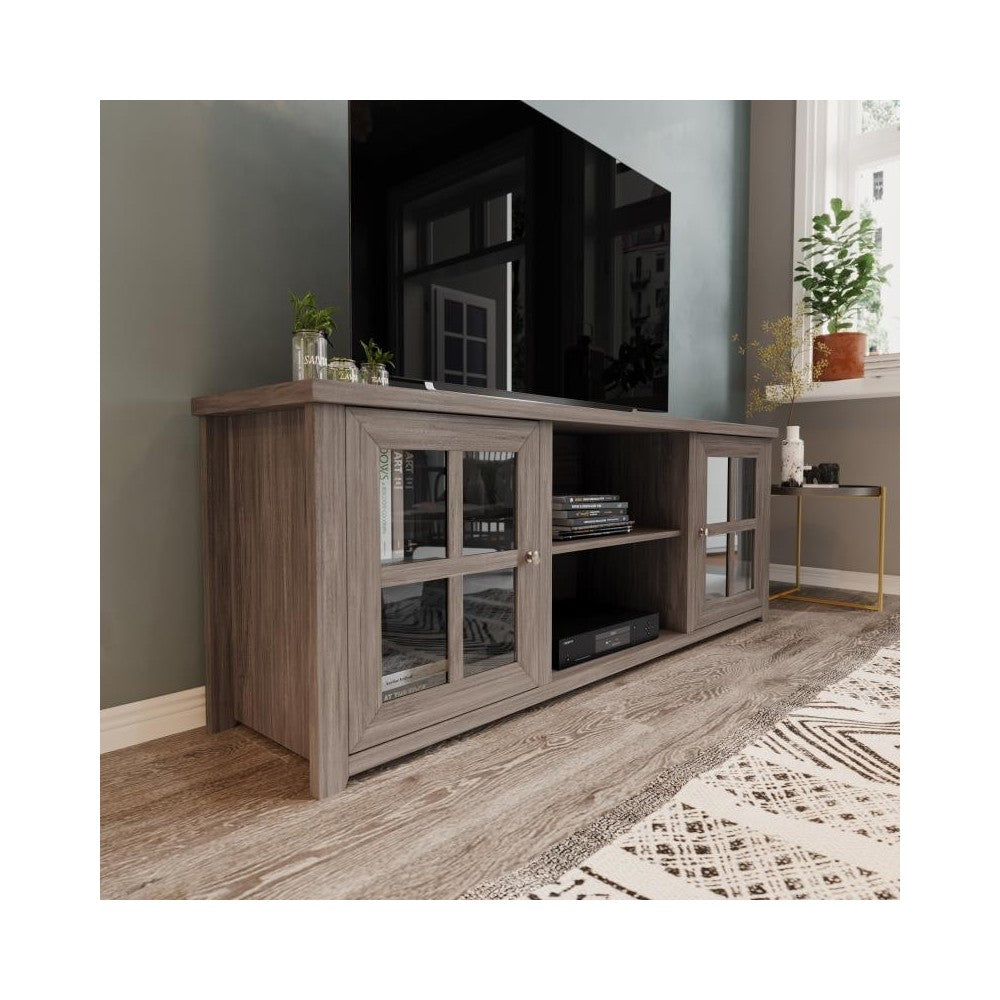 Flash Furniture Savoy Gray Wash Oak 4 Pane TV Stand GC-MBLK64-GY-GG