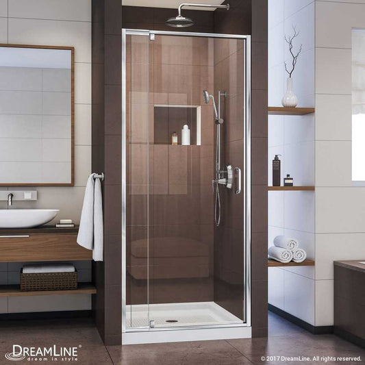 Flex 32-36 in. W x 72 in. H Semi-Frameless Pivot Shower Door in Chrome
