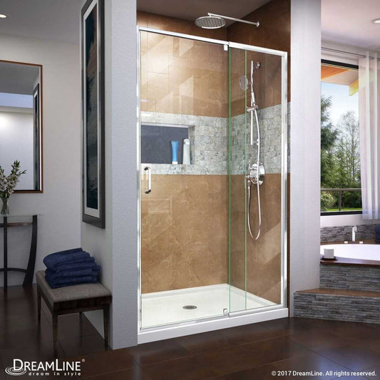 Flex 44-48 in. W x 72 in. H Semi-Frameless Pivot Shower Door in Chrome