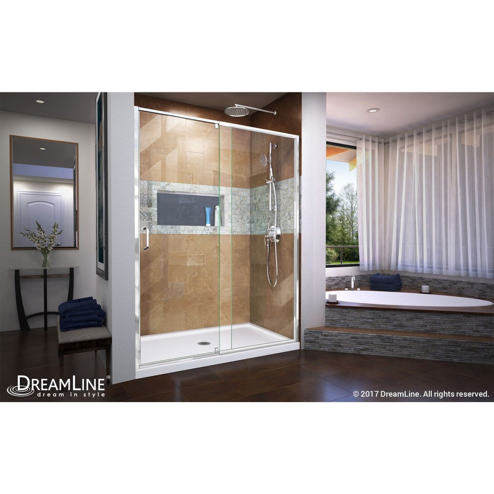 Flex 56-60 in. W x 72 in. H Semi-Frameless Pivot Shower Door in Chrome