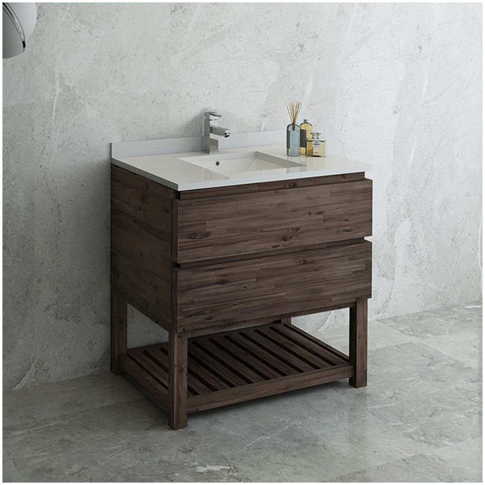 Formosa 36" Floor Standing Open Bottom Modern Bathroom Cabinet w/ Top & Sink