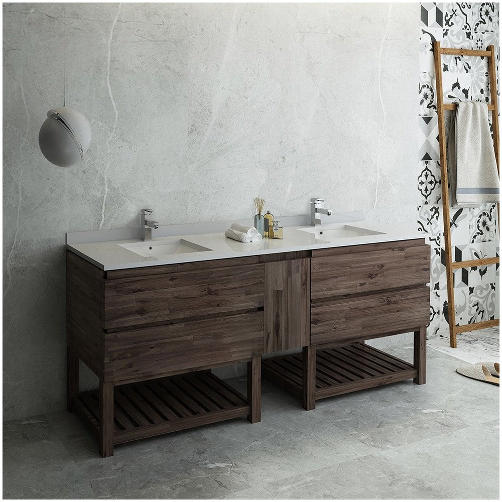 Formosa 82" Floor Standing Open Bottom Double Sink Modern Bathroom Cabinet