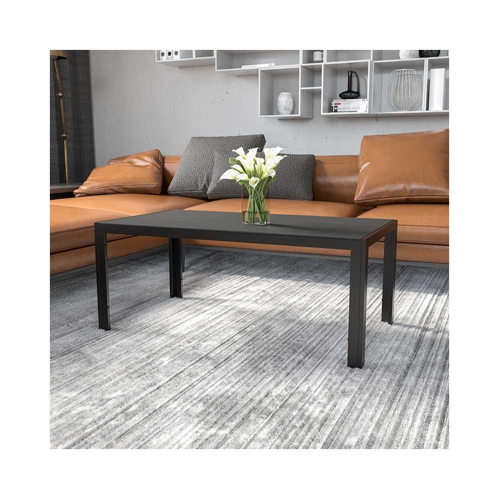 Franklin Collection Sleek Black Glass Coffee Table with Black Metal Legs