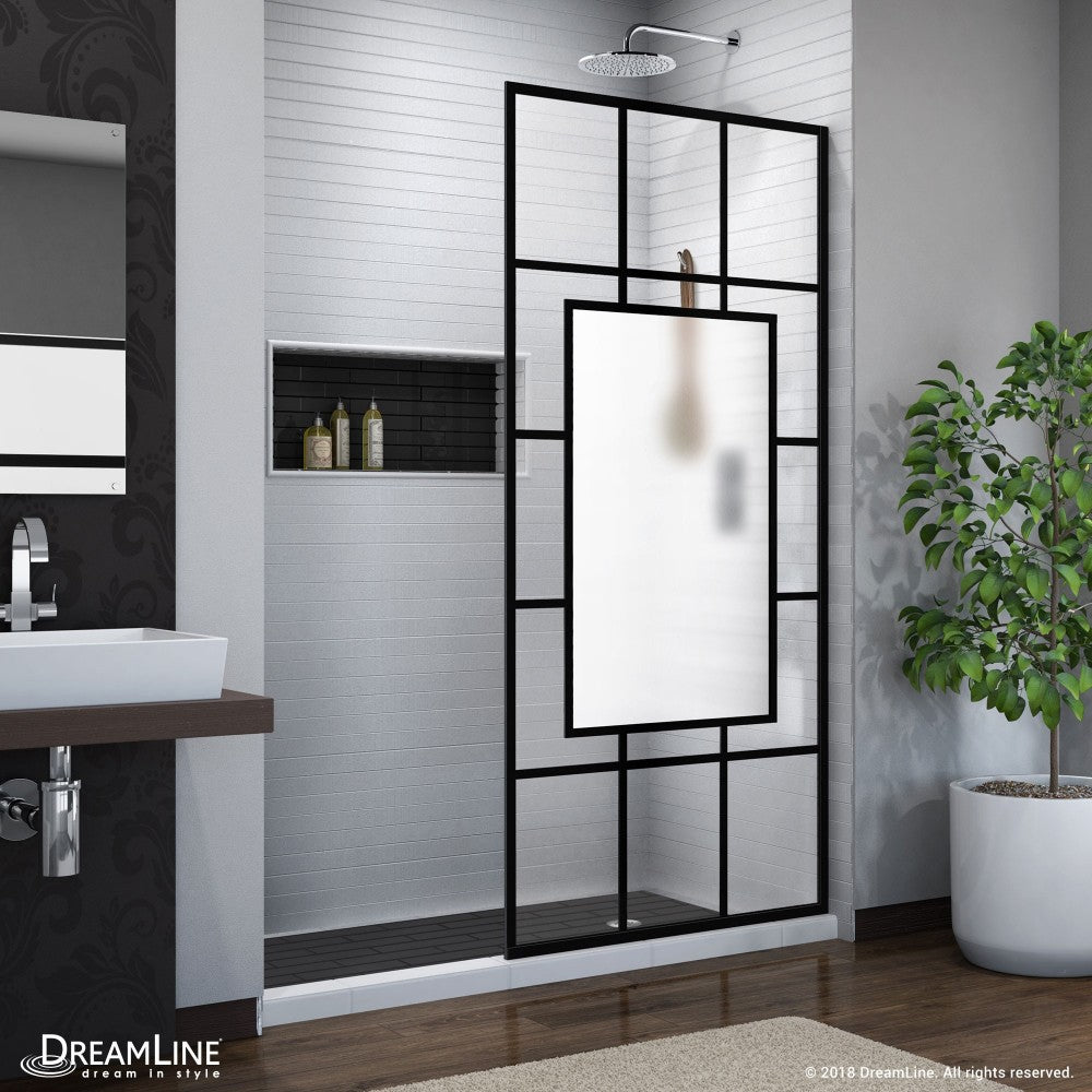 French Linea Avignon 34 in. W x 72 in. H Single Panel Frameless Shower Door, Open Entry Design in Satin Black