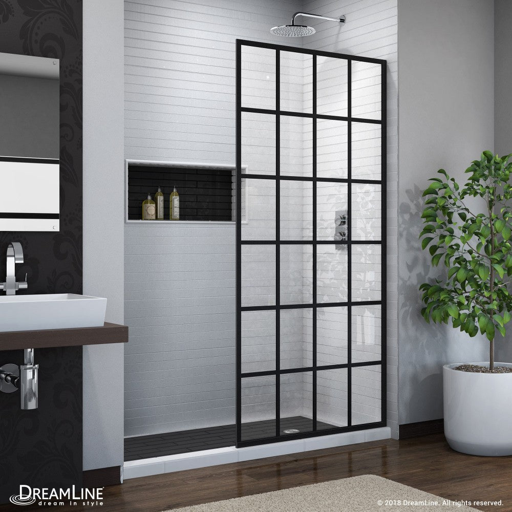 French Linea Toulon 34 in. W x 72 in. H Single Panel Frameless Shower Door, Open Entry Design in Satin Black