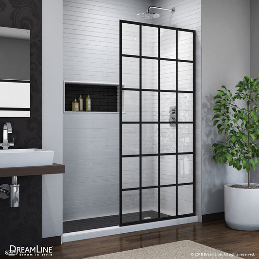 French Linea Toulon 34 in. W x 72 in. H Single Panel Frameless Shower Door, Open Entry Design in Satin Black