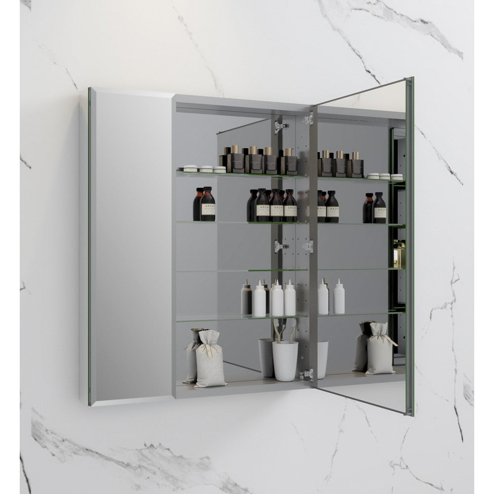 Fresca 30" Wide x 36" Tall Bathroom Medicine Cabinet w/ Mirrors, Beveled Edge