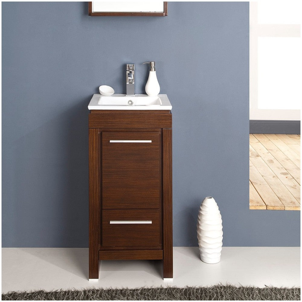 Fresca Allier 16" Wenge Brown Modern Bathroom Vanity w/ Mirror