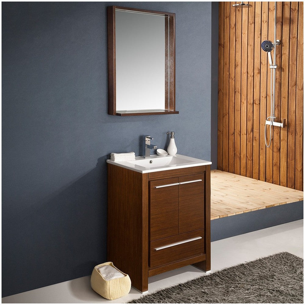 Fresca Allier 24" Wenge Brown Modern Bathroom Vanity w/ Mirror