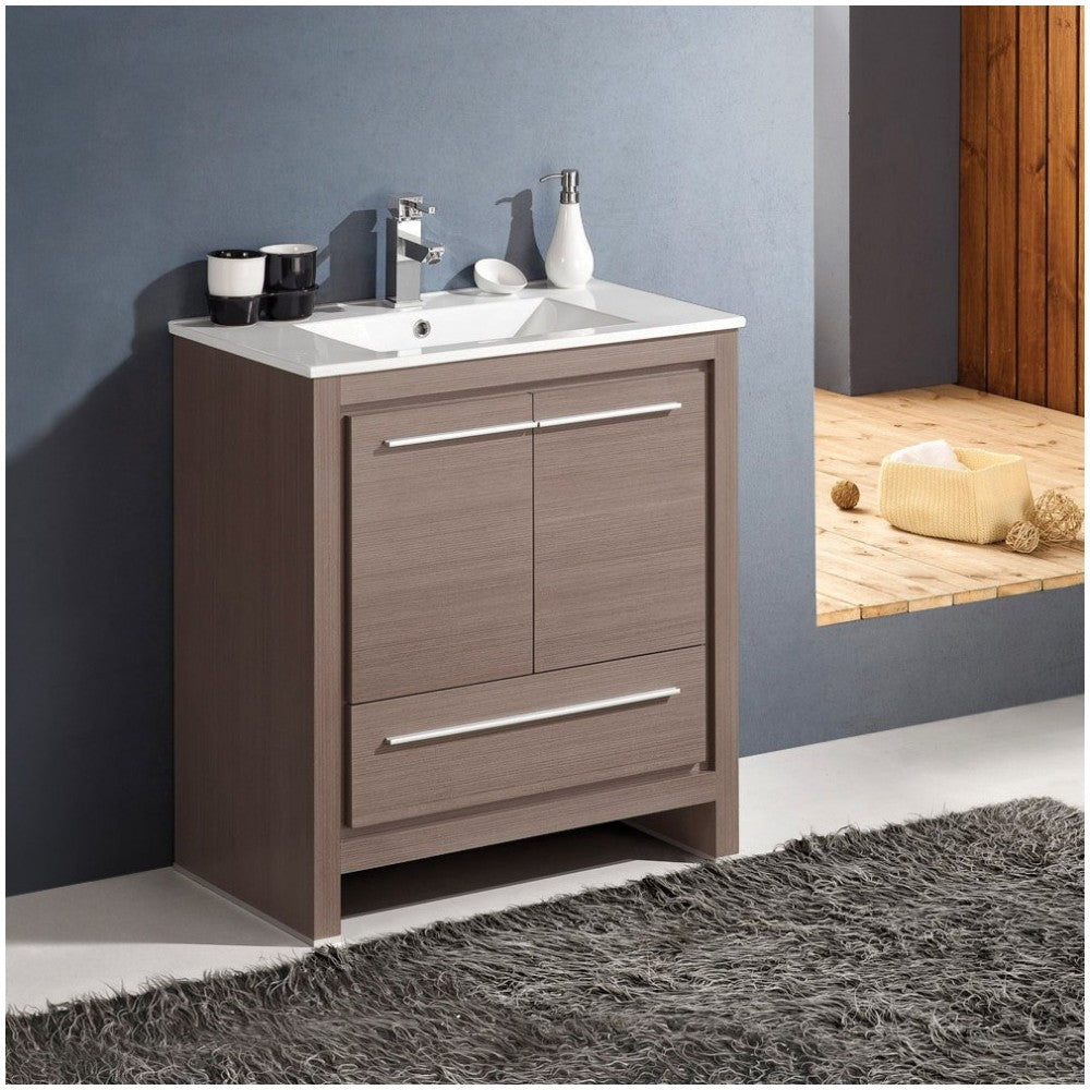 Fresca Allier 30" Gray Oak Modern Bathroom Cabinet w/ Sink