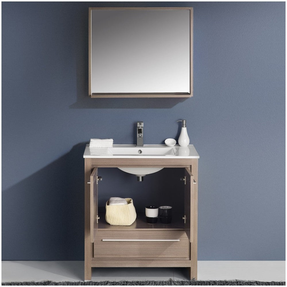 Fresca Allier 30" Gray Oak Modern Bathroom Vanity w/ Mirror