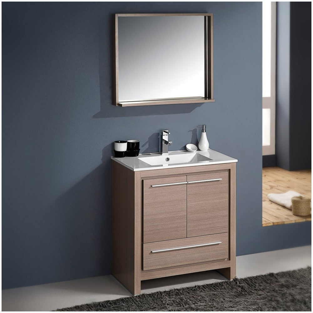 Fresca Allier 30" Gray Oak Modern Bathroom Vanity w/ Mirror