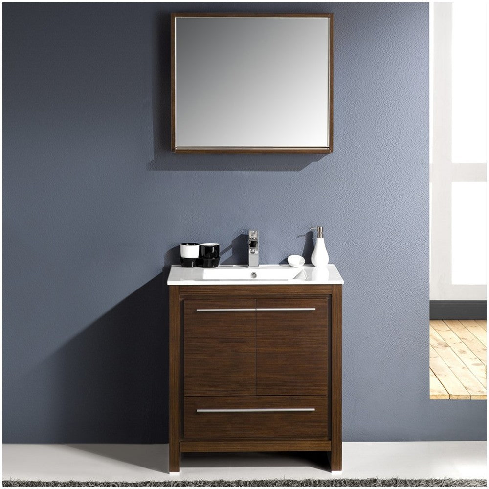 Fresca Allier 30" Wenge Brown Modern Bathroom Vanity w/ Mirror