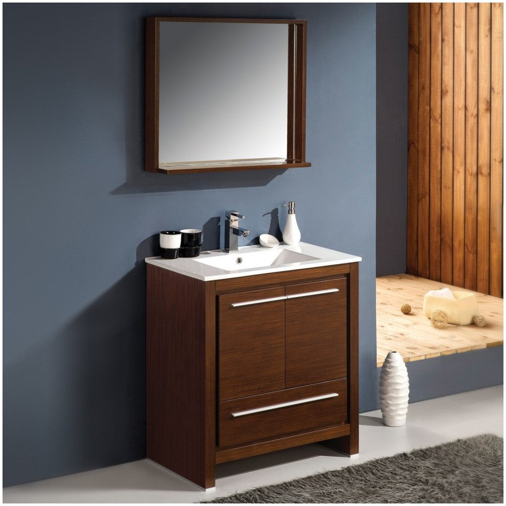 Fresca Allier 30" Wenge Brown Modern Bathroom Vanity w/ Mirror