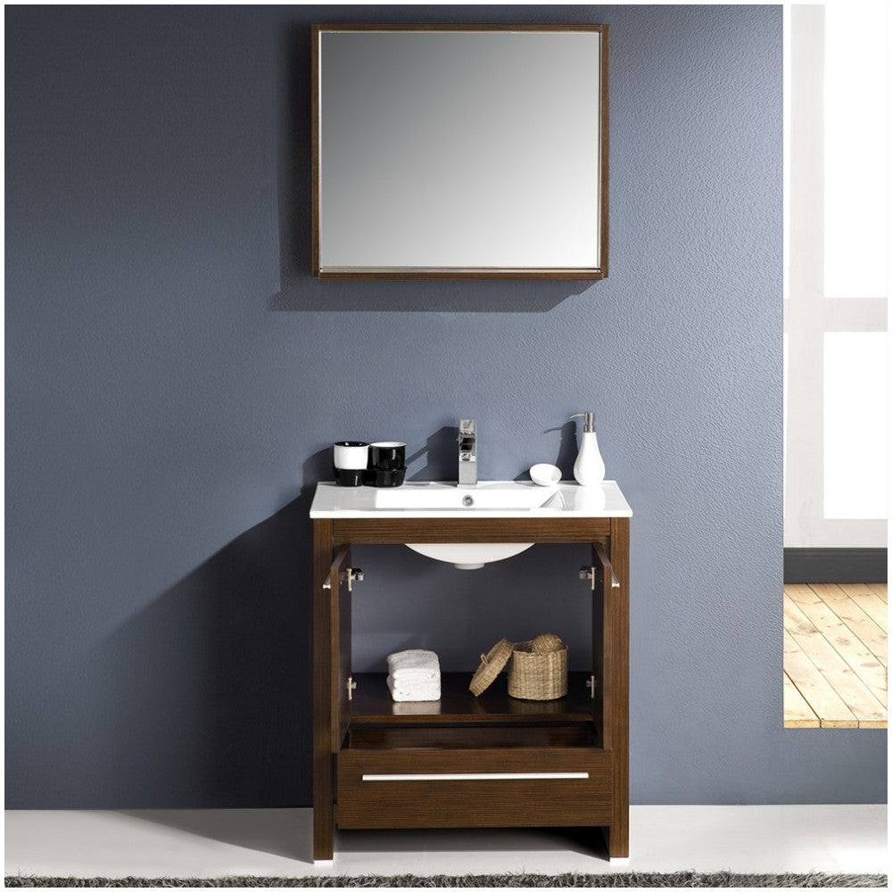 Fresca Allier 30" Wenge Brown Modern Bathroom Vanity w/ Mirror