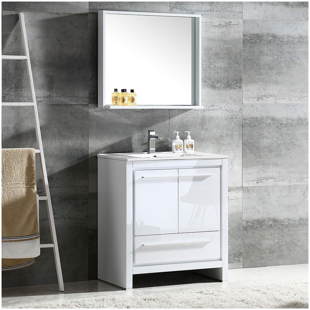 Fresca Allier 30" White Modern Bathroom Vanity w/ Mirror