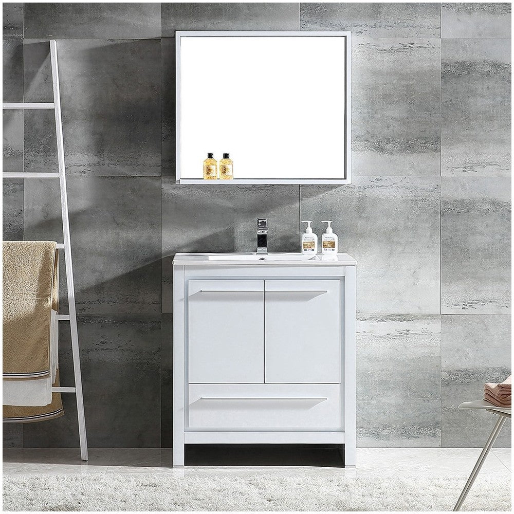 Fresca Allier 30" White Modern Bathroom Vanity w/ Mirror