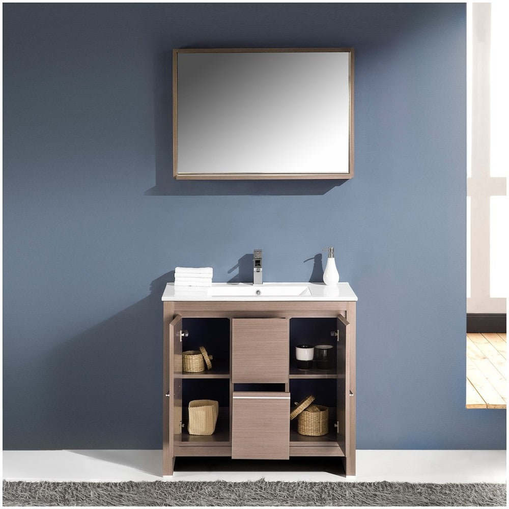 Fresca Allier 36" Gray Oak Modern Bathroom Vanity w/ Mirror